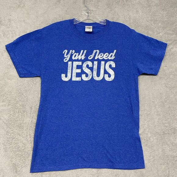 2/$10 Fruit of the Loom Womens Shirt Small Blue‎ Y'all Need Jesus Crew - Picture 1 of 9